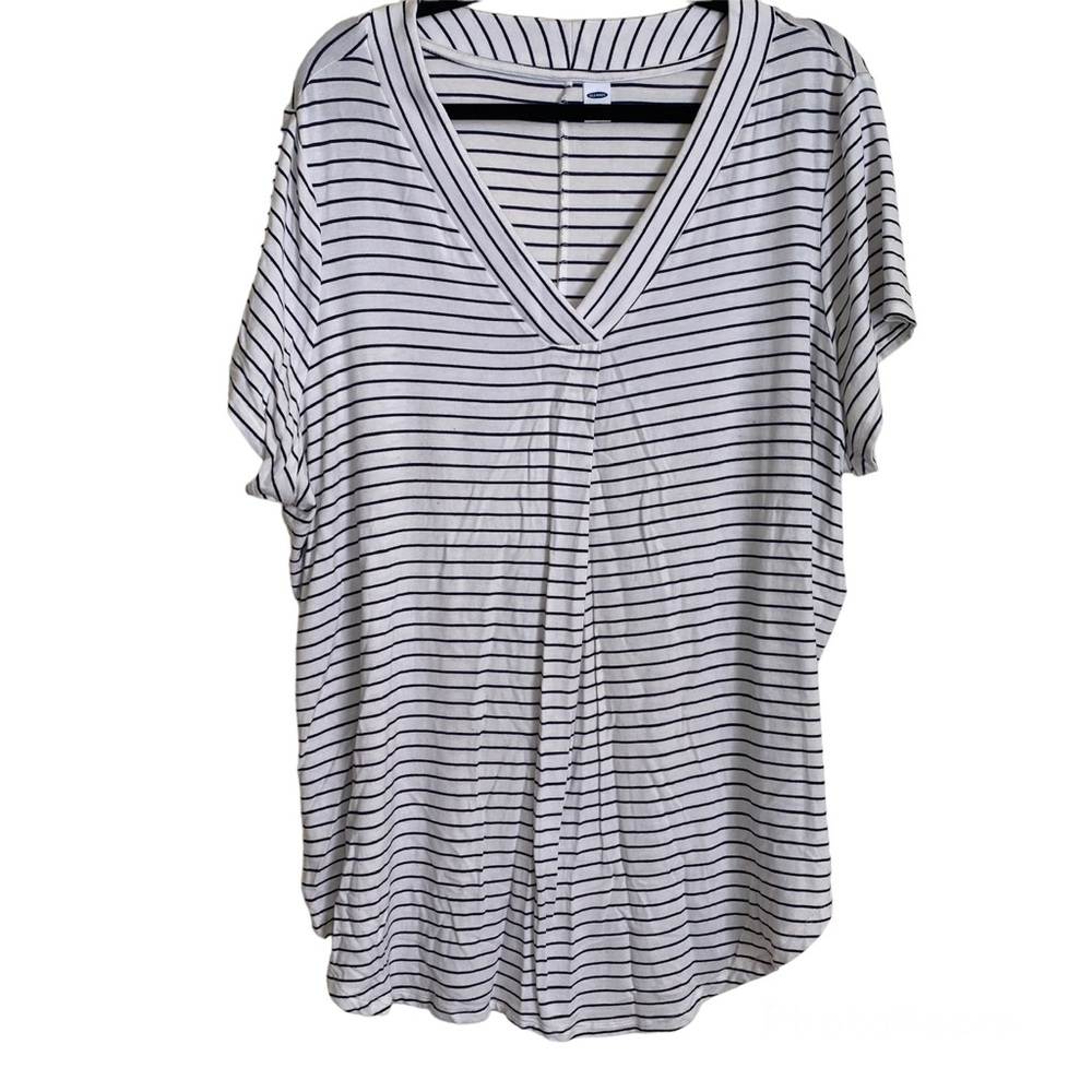 Old Navy VNeck Luxe Blue Striped Short Sleeve Top Plus Size